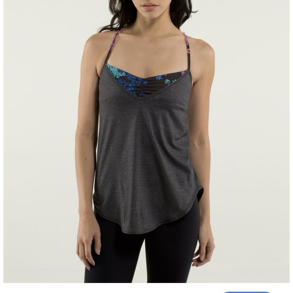 Lululemon Roll‎ Out Tank 4 Workout Top Petal Pop Floral Gray Yoga